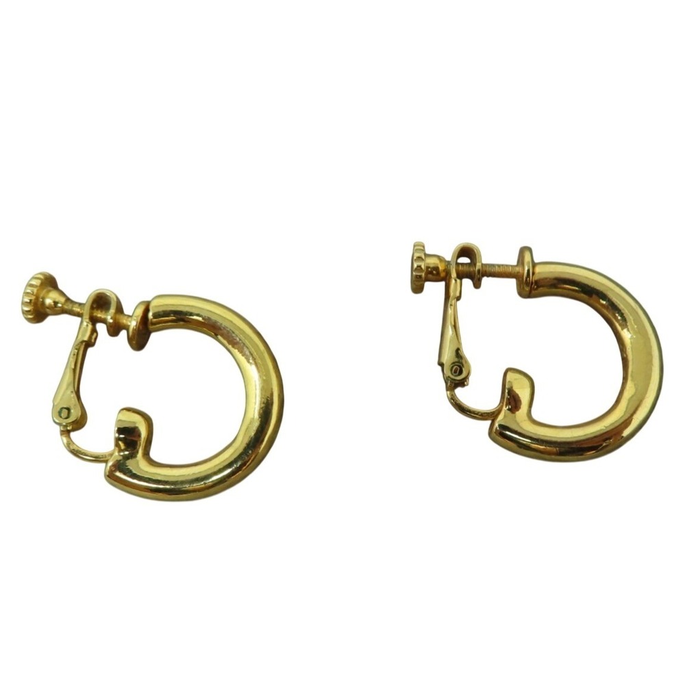 Vintage Joan Rivers Classic Elegance Yellow Gold Tone Screw Back Hoop‎ Earrings